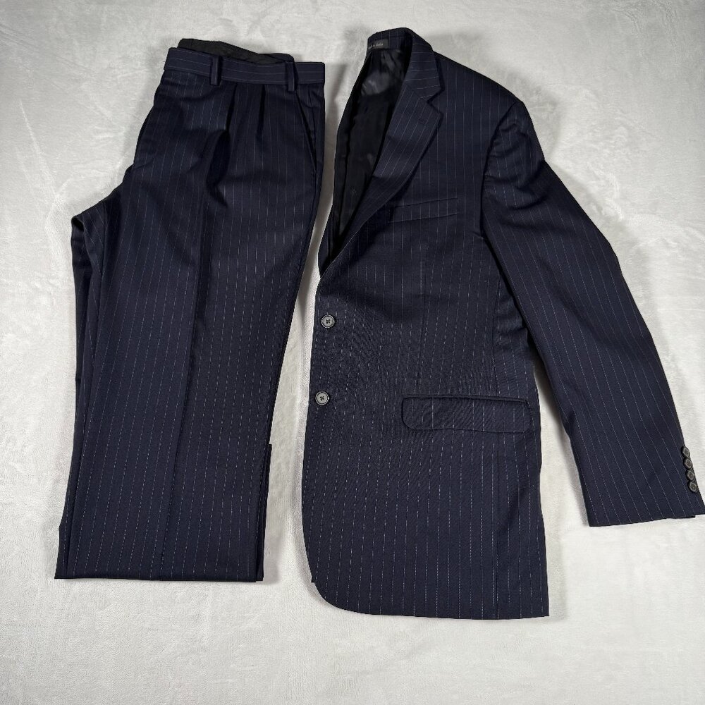 Lauren Ralph Lauren Suit Men Size 44L Gray Striped 100% Wool W38 L29 2-Piece Set